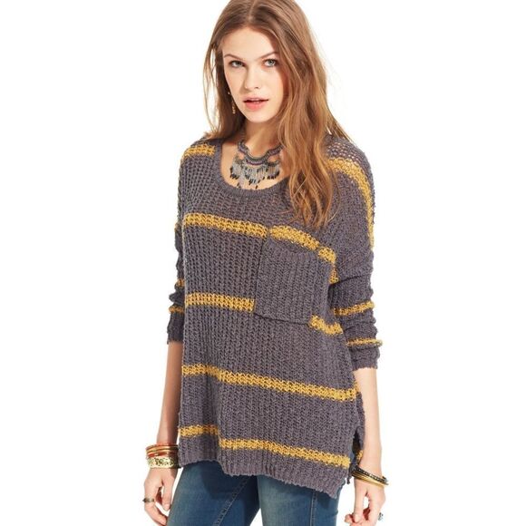 Free People Greenwhich Village Striped Oversized Cotton Knit Sweater Size XS - Picture 2 of 7